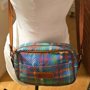 Dooney & Bourke Vintage Crossbody Plaid Handbag Zip Top Colorful Purse
